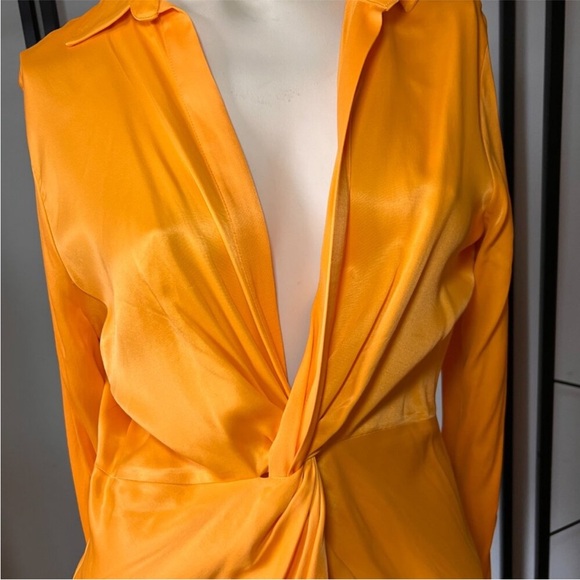 Zara NEW Bright Orange Satin Knot Shirt Dress - Picture 5 of 7